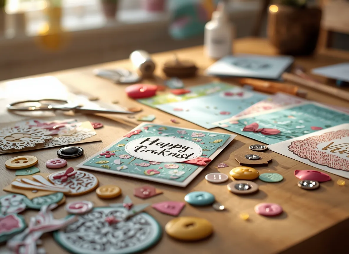 Handmade card making kit with decorative papers and embellishments